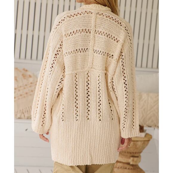 Free People Cable Cardi Knit Cardigan Sweater Ivory Size Small - Picture 2 of 11